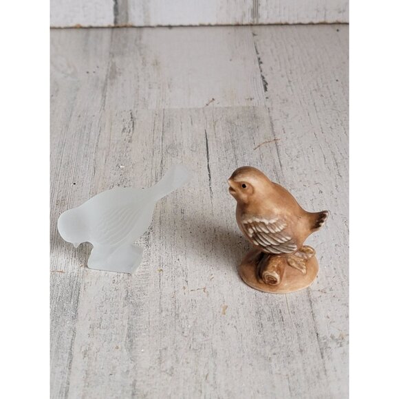 Glass bird set clear brown unique figure decor set miniature unique - Picture 2 of 5